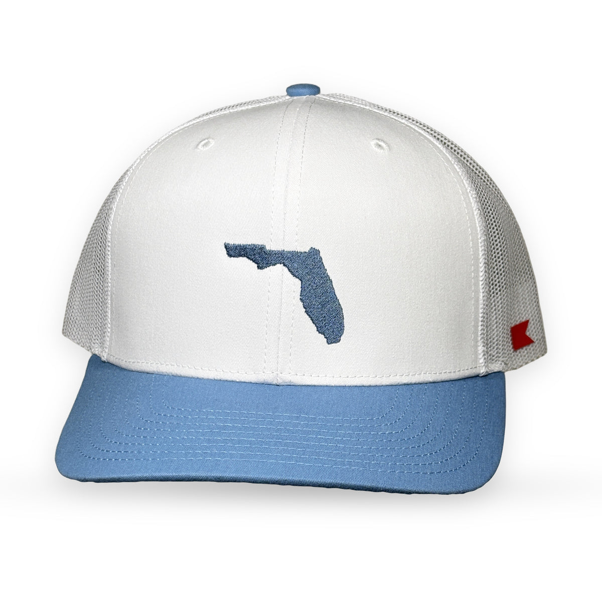 Bravo Cay hat in Columbia blue with embroidered Florida design in blue