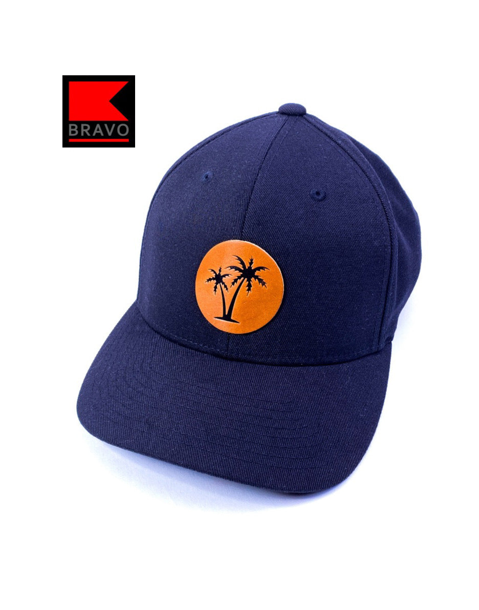 Bravo Cay hat in navy with two palms design leather patch
