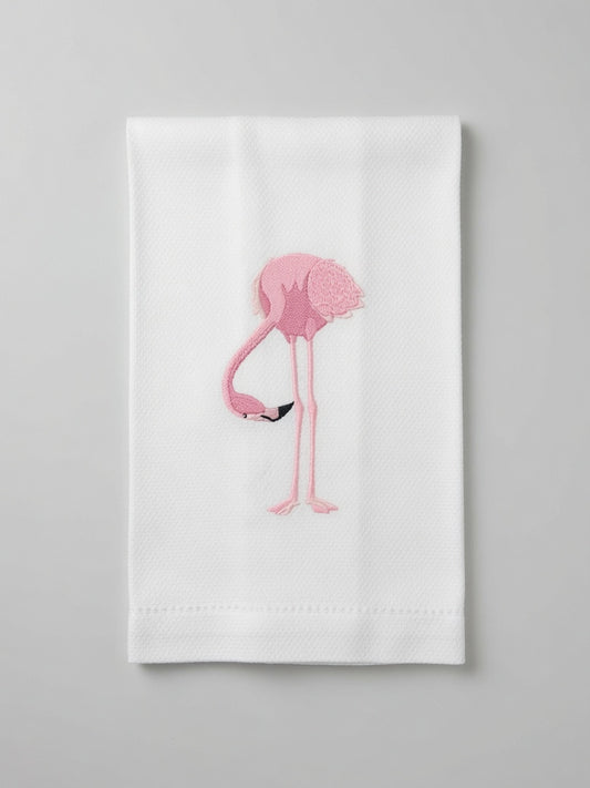Bravo Cay Embroidered Tea Towel -  Flamingo Design 2