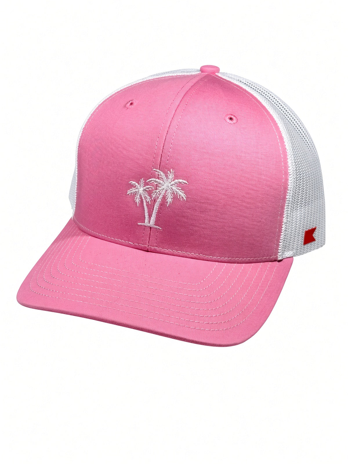 Bravo Cay hat in pink with embroidered 2 palm design in white
