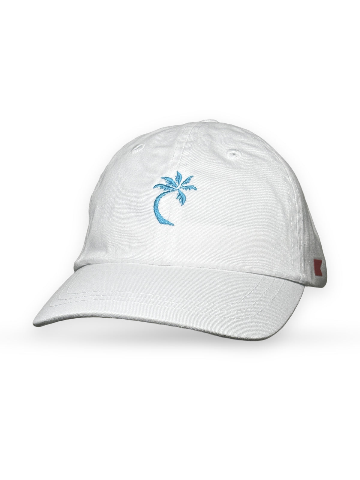 Bravo Cay Kids Collection youth hat in white with embroidered single palm design in teal