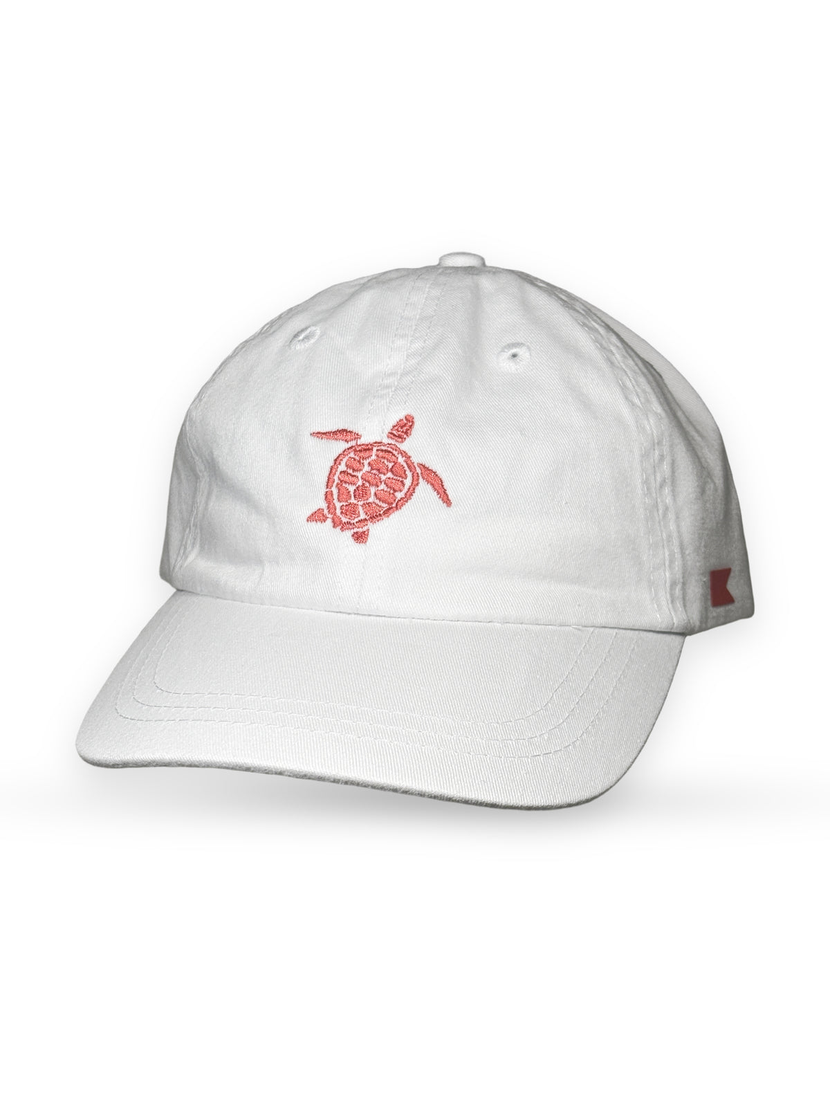 Bravo Cay Kids Collection youth hat in white with embroidered sea turtle design in coral